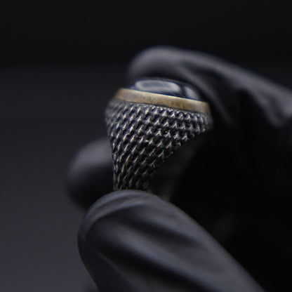 Antique Black Aqeeq Ring (Chaandi)