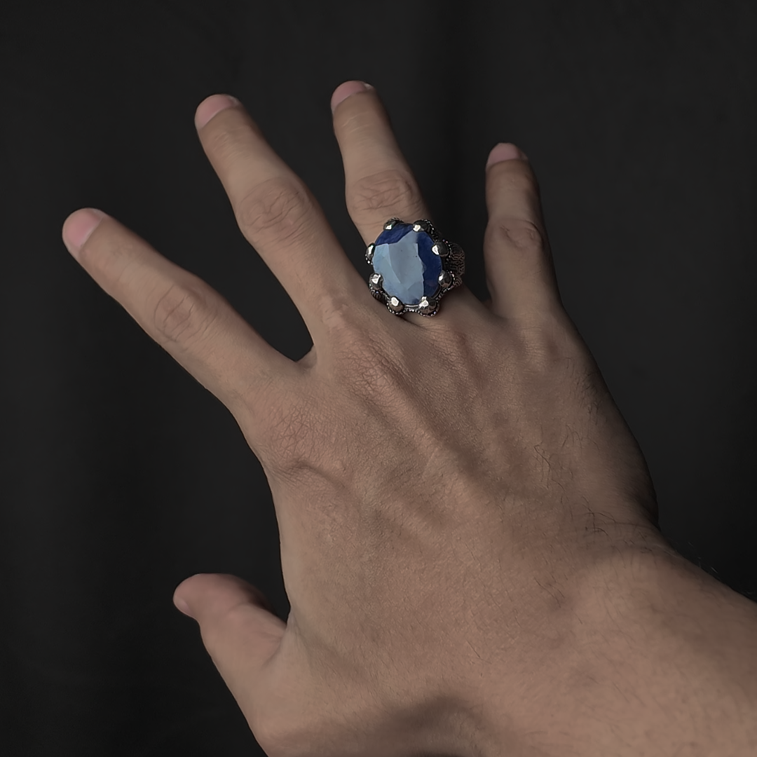 Dragon Claw Sapphire Ring (Natural Neelum and Pure Chaandi)