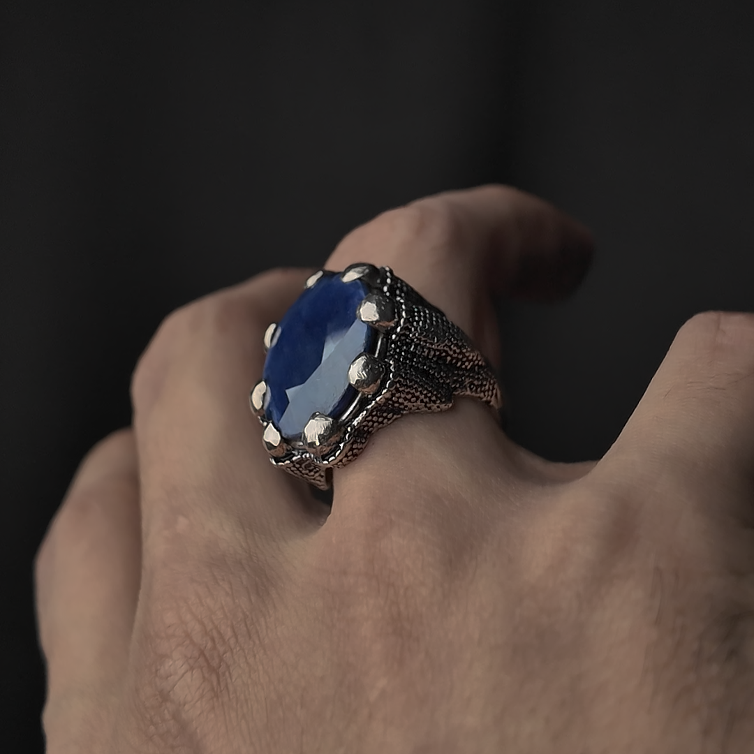 Dragon Claw Sapphire Ring (Natural Neelum and Pure Chaandi)