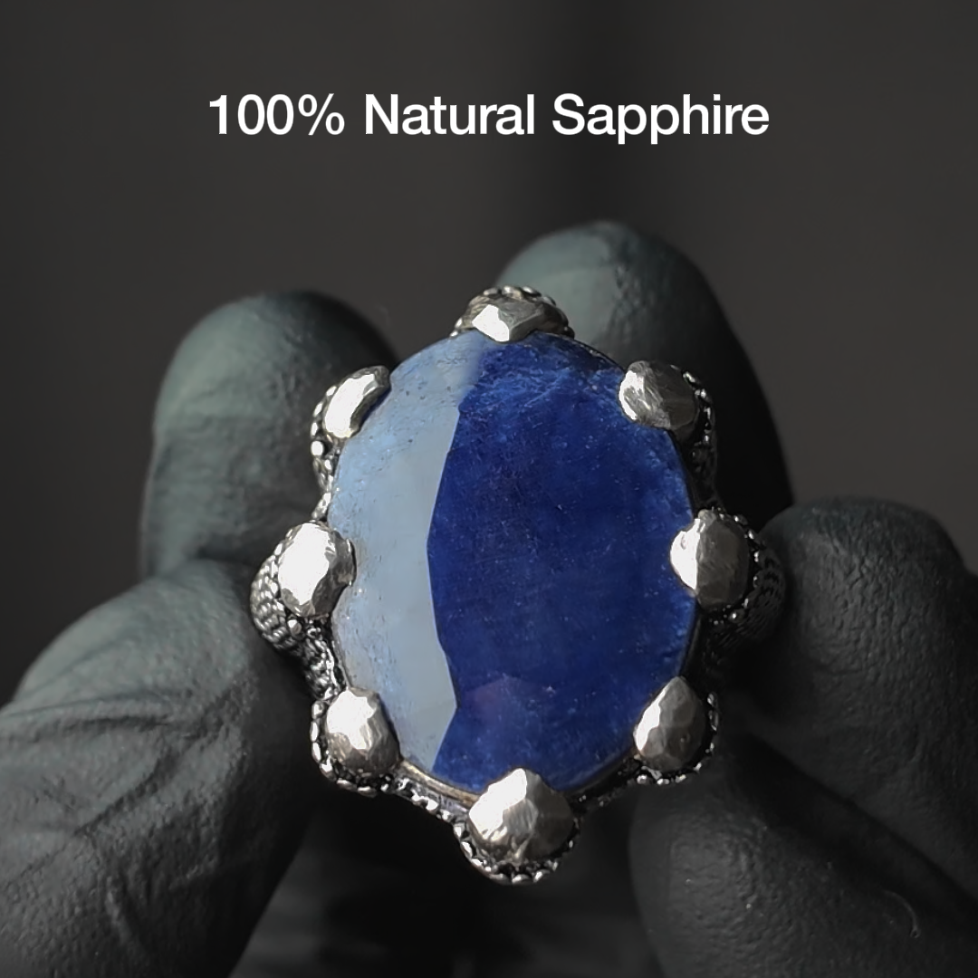 Dragon Claw Sapphire Ring (Natural Neelum and Pure Chaandi)